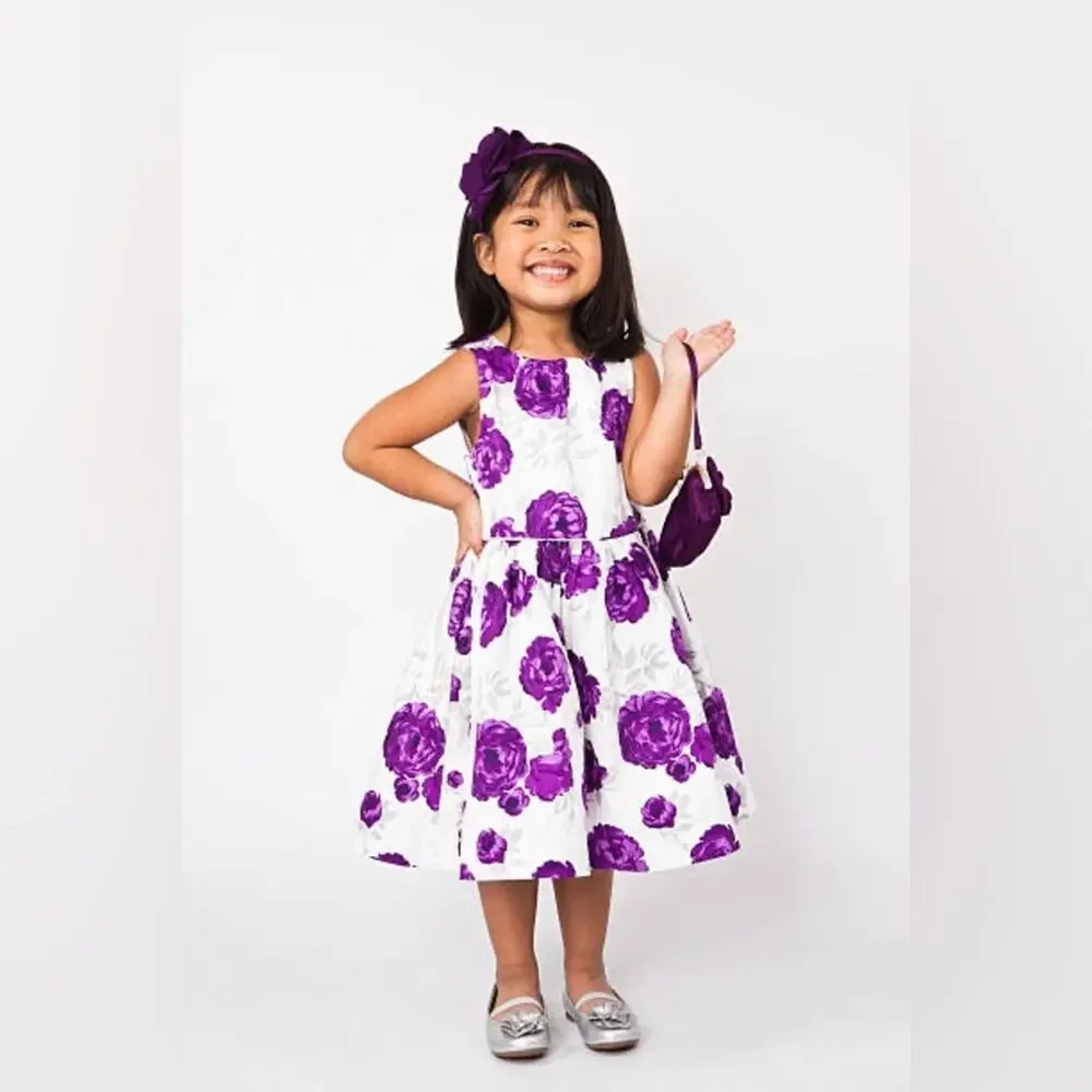 Janie and Jack Girls Size 3 Purple Floral Tulle Dress